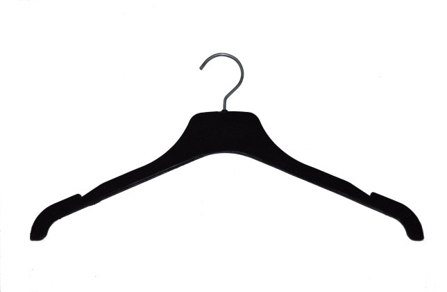 China Velvet Plastic Hangers Factory Luxury Black Plastic Flocked Suede  Coat Hangers with Pant bar Manufacture and Factory